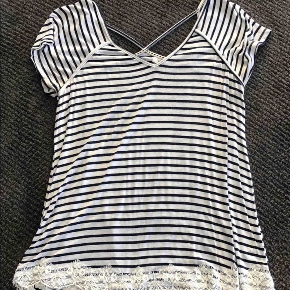 Maurice’s navy and white striped blouse
